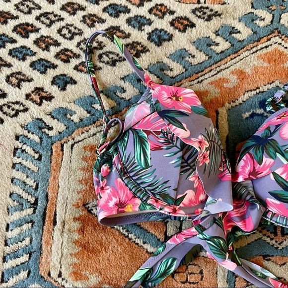 Shade & Shore Light Lift Ruffle Wrap Floral Tropical Bikini Top 36C - Picture 5 of 6